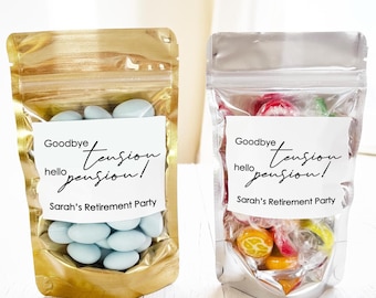 Personalized Retirement Party Treat Bags, Custom Stickers and Bags