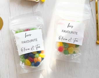 His Favorite Her Favorite Our Favorite Labels and Bags, Wedding Favor, Bridal Shower, Bags and Stickers, Resealable Stand-up Candy Pouches