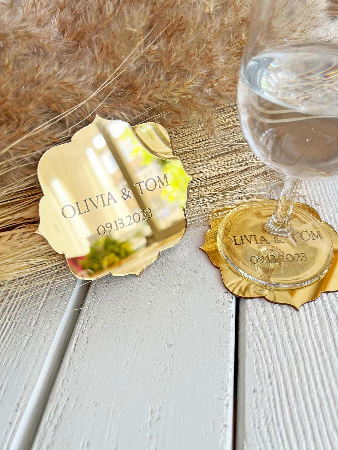 Personalized Acrylic Mirror Coasters, Wedding Coasters, Engraved