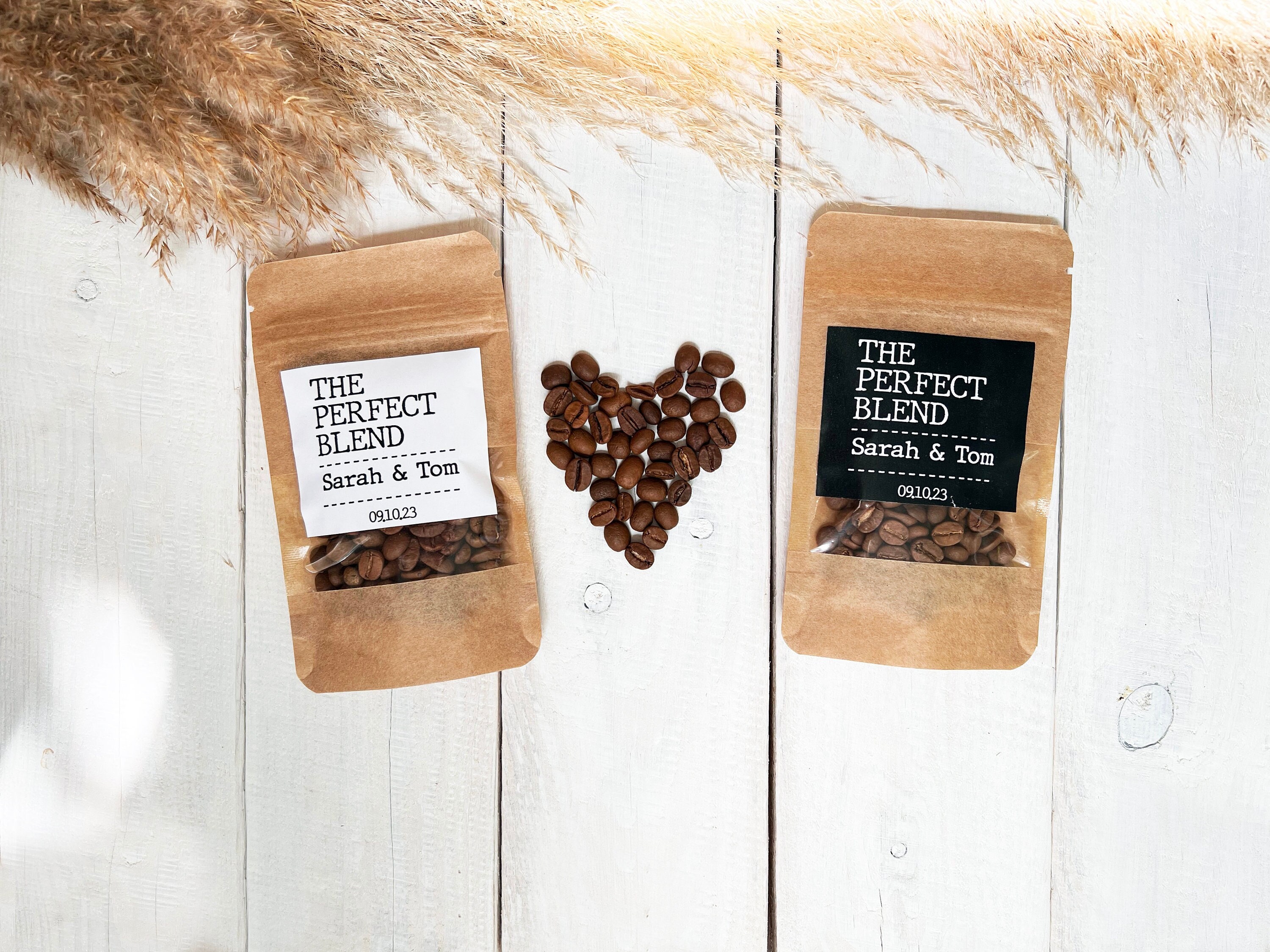 50 PCS Personalized Favors Coffee Bags, Wedding Favors diy,  The Perfect Blend, Bridal Shower Favors, Resealable Coffee Bags