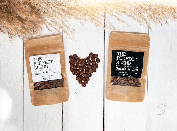 50 PCS Personalized Favors Coffee Bags, Wedding Favors diy,  The Perfect Blend, Bridal Shower Favors, Resealable Coffee Bags