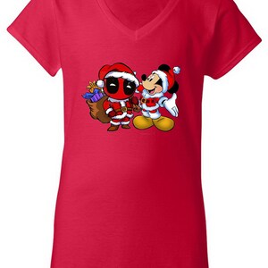 Deadpool shirt, Mickey shirt, Christmas Deadpool tee, Christmas Mickey tee, women  v-neck graphic shirt gift idea, Women graphic gift idea.