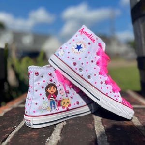 Gabby&#39;s Dollhouse Converse, Converse Shoes, White High Tops, Personalized, Gift for her, Baby, Toddler, and Kids Shoes, Customized