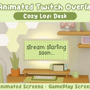 ANIMATED Lofi Cozy Screen | Stream Scenes | Cozy desk setup | Room Scene | Green Lofi Room | Twitch Overlay | Twitch Screens  | Desk scene
