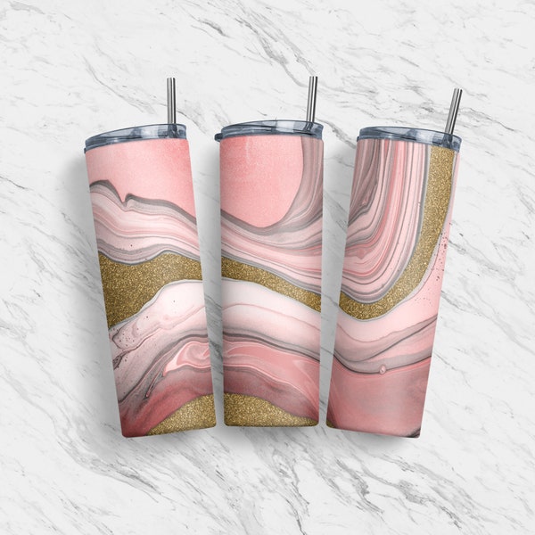 20 oz Tumbler Skinny, Sublimation Design Template, Rose Gold Swirl, Straight Warped Design, Digital Download, PNG, Tumblers