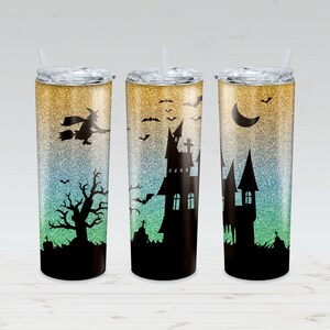 20 oz Tumbler Skinny, Halloween Blue Gradient Glitter, Sublimation Design Template, Straight, Warped Design, Digital Download, PNG, Tumblers
