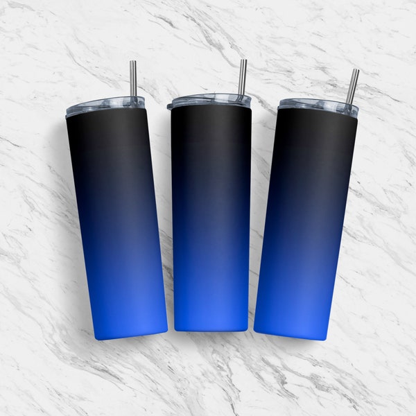 20 oz Tumbler Skinny, Blue Ombre, Black to Blue Gradient Design, Sublimation Design Template, Straight Warped Design, Digital Download, PNG