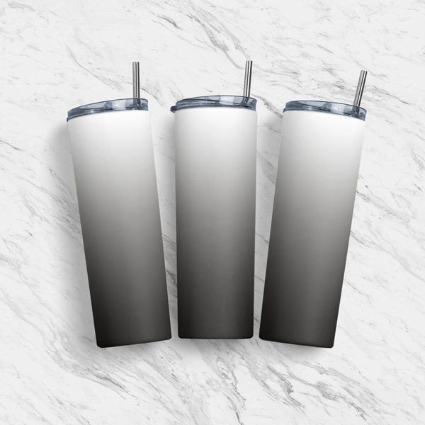 20 oz Tumbler Skinny, Gray Ombre, White to Gray Gradient Design, Sublimation Design Template, Straight Warped, Digital Download, PNG