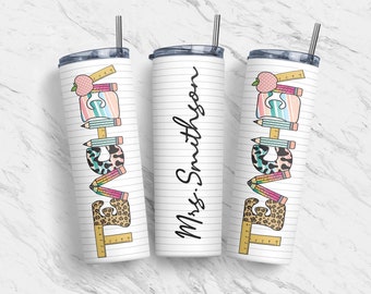 Teacher 20oz Tumbler Skinny, Sublimation Design Template, Teacher Personalized Name, Teacher Appreciation, Straight, Warped, Download, PNG