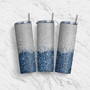 20 oz Tumbler Skinny, Sublimation Template, Blue Glitter Confetti Sparkle Styled, Straight, Warped Design, Digital Download, PNG, Tumblers