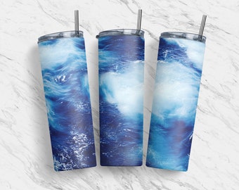 20 oz Tumbler Skinny, Ocean Waves Styled, Sublimation Template, Straight, Warped Design, Digital Download, PNG, Tumblers