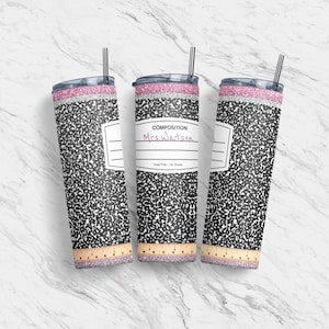 20 oz Tumbler Skinny, Custom Sublimation Design Template, Pink Composition Book, Straight, Warped Design, Digital Download, PNG, Tumblers