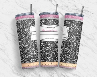 20 oz Tumbler Skinny, Custom Sublimation Design Template, Pink Composition Book, Straight, Warped Design, Digital Download, PNG, Tumblers