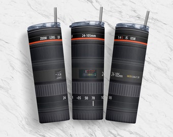 Camera Lens 20oz Tumbler Skinny Wrap, Seamless Sublimation Design Template, Straight Wrap, Tapered Wrap, Download PNG