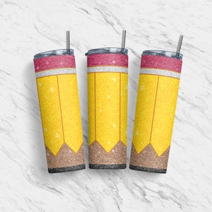 20 oz Tumbler Skinny, Custom Sublimation Design Template, Pencil Teacher Gift School, Straight, Warped, Digital Download, PNG, Tumblers