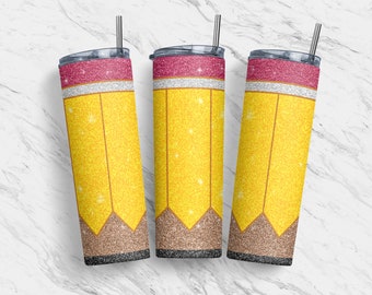 20 oz Tumbler Skinny, Custom Sublimation Design Template, Pencil Teacher Gift School, Straight, Warped, Digital Download, PNG, Tumblers
