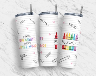 20 oz Tumbler Skinny, Sublimation Design Template, Notebook Teacher, Big Heart Teach Little Minds, Straight, Warped, Download, PNG