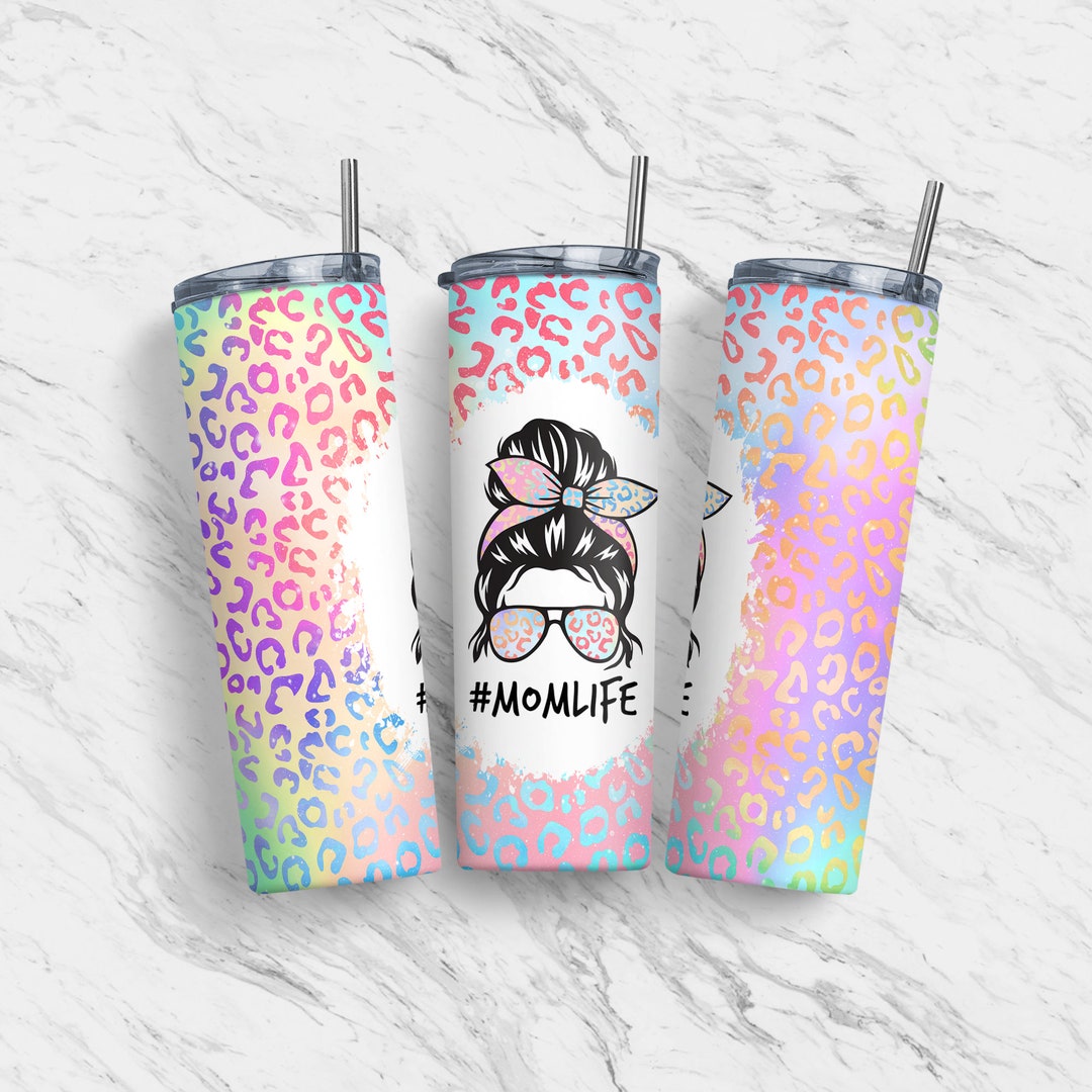 20 Oz Tumbler Skinny, Mom Life Iridescent Leopard, Sublimation Design ...