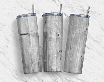 20 oz Tumbler Skinny, Sublimation Template, Wood Grain Gray Styled, Straight, Warped Design, Digital Download, PNG, Tumblers