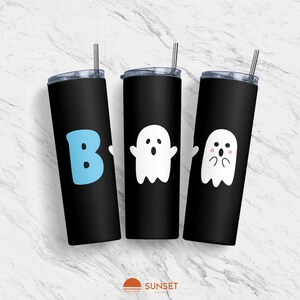 20 oz Tumbler Skinny Sublimation Design, Ghost Boo Blue Tumbler PNG, Halloween, Straight, Warped Design, Digital Download, PNG