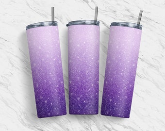 20 oz Tumbler Skinny, Sublimation Template, Purple Glitter Ombre Styled, Straight, Warped Design, Digital Download, PNG, Tumblers
