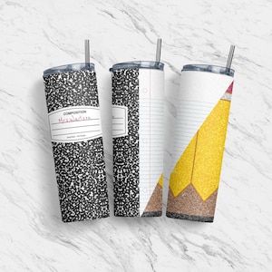 20 oz Tumbler Skinny, Custom Sublimation Design Template, Glitter Notebook Teacher School, Straight, Warped Design, Digital Download, PNG
