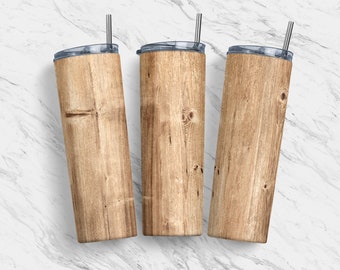 20 oz Tumbler Skinny, Sublimation Template, Wood Grain Chestnut Styled, Straight, Warped Design, Digital Download, PNG, Tumblers