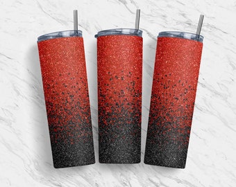 Glitter Ombre Black Red Color 20oz Seamless Tumbler Skinny Wrap, Sublimation Design, Template, Straight Tapered, Digital Download PNG
