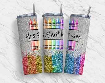 20 oz Tumbler Skinny, Custom Sublimation Design Template, Rainbow Glitter Teacher Gift, Straight, Warped, Digital Download, PNG, Tumblers