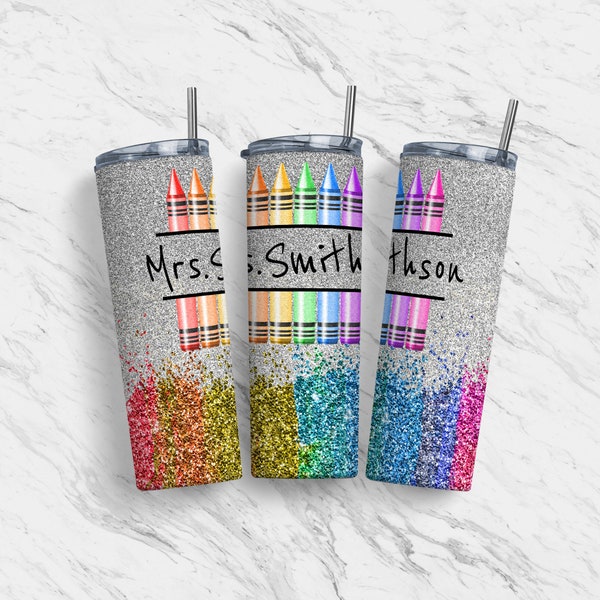 20 oz Tumbler Skinny, Custom Sublimation Design Template, Rainbow Glitter Teacher Gift, Straight, Warped, Digital Download, PNG, Tumblers