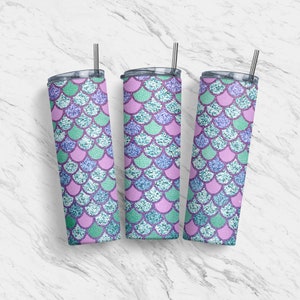 20 oz Tumbler Mermaid Scales, Skinny, Sublimation Design Template, Straight, Warped Design, Digital Download, PNG, Tumblers