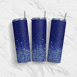 Blue Glitter 20oz Seamless Tumbler Skinny Wrap, Sublimation Design, Template, Straight Tapered, Digital Download PNG