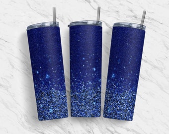 Blue Glitter 20oz Seamless Tumbler Skinny Wrap, Sublimation Design, Template, Straight Tapered, Digital Download PNG
