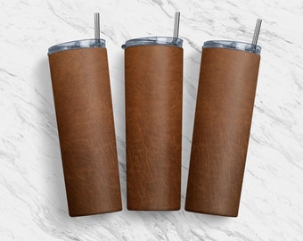 20 oz Tumbler Skinny, Sublimation Design Template, Leather Style, Straight, Warped Design, Digital Download, PNG, Tumblers