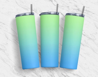 Green Blue Ombre 20oz Seamless Tumbler Skinny Wrap, Green Blue Gradient Design, Sublimation Template, Straight Tapered, Digital Download PNG