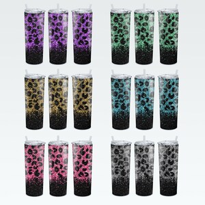 20 oz Tumbler Skinny BUNDLE pack, 6 Leopard Glitters, Sublimation Design Template, Straight Warped Design, Digital Download, PNG, Tumblers