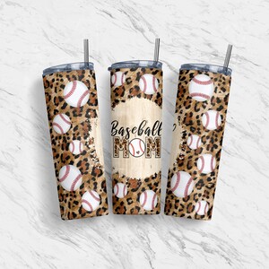 20oz Leopard Baseball Skinny Tumbler, Seamless Sublimation Design, Baseball Mom Tumbler, Straight, Tapered Design, Digital Download, PNG