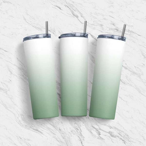 20 oz Tumbler Skinny, Sage Ombre, White to Sage Green Gradient Design, Sublimation Design Template, Straight Warped, Digital Download, PNG