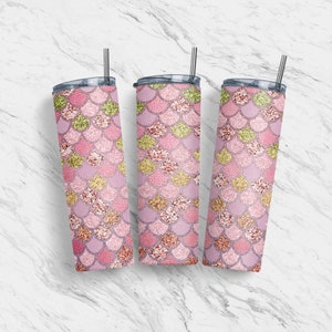 20 oz Tumbler Mermaid Scales, Gold, Pink, Skinny, Sublimation Design Template, Straight, Warped Design, Digital Download, PNG, Tumblers
