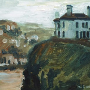 Arte della parete, villaggio di pescatori della Cornovaglia Portreath, pittura originale a olio, originale senza cornice, arte della Cornovaglia