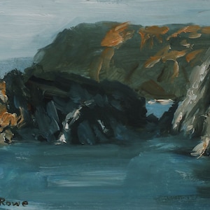 Costa della Cornovaglia e villaggi di pescatori, &#39;At Kynance Cove&#39;, Arte originale ad olio, Senza cornice, su tavola d&#39;archivio, 21 x 15cm