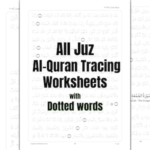 Full Quran Tracing Worksheets Writing Complete All Juz Plain background Traceable Quran Printable PDF Goodnotes Notability Tablet Compatible