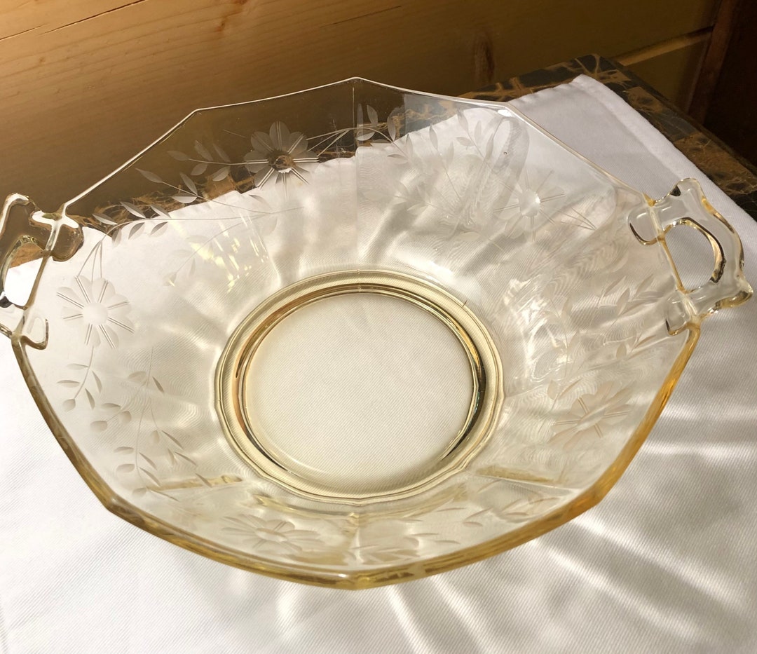 Vintage Yellow Depression Glass Bowl Topaz Depression Glass Etsy