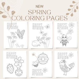 Happy Spring Coloring Pages Set // Coloring Pages for Kids, Spring Coloring Page, Coloring Pages, Season Coloring Page, Spring Gift