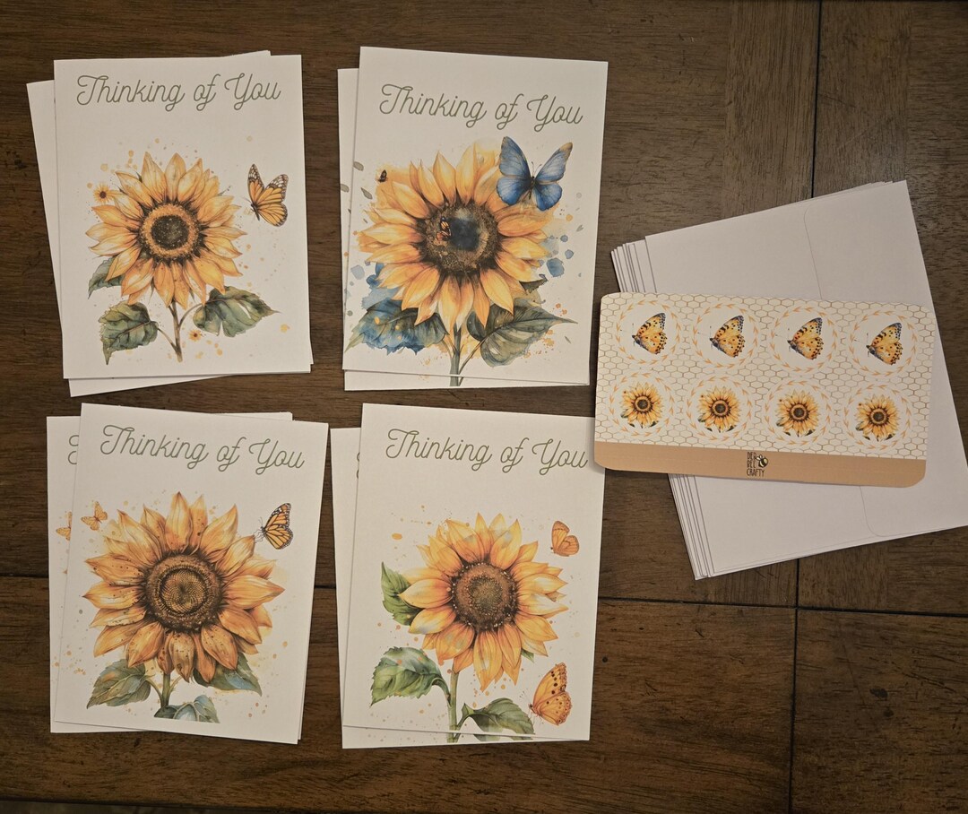 Watercolor Sunflower and Butterfly Blank Note Card Set/ Stationery - Etsy