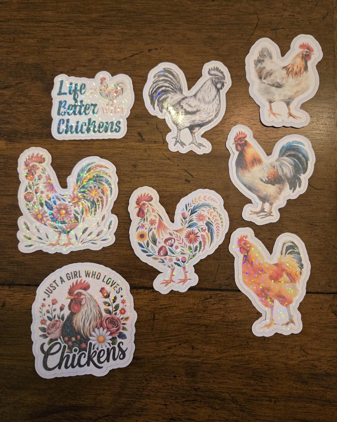 Chicken Stickers: Watercolor Die-cut Vinyl Set of 8 - Etsy