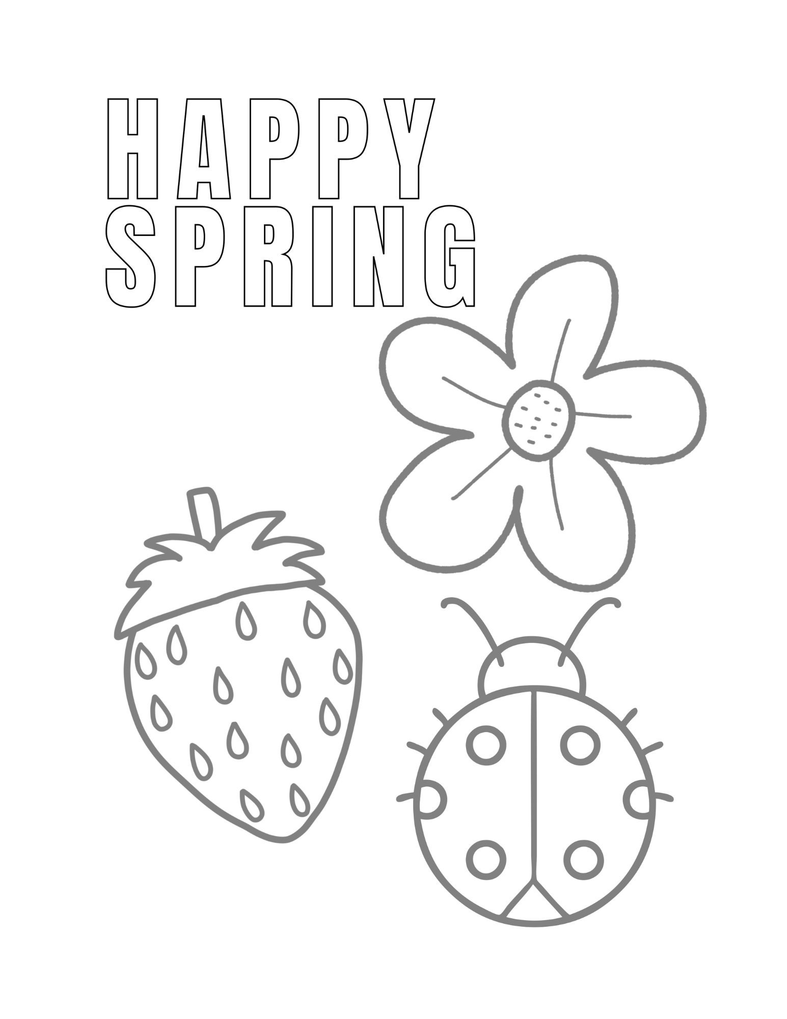 Happy Spring Coloring Pages Set // Coloring Pages for Kids, Spring ...