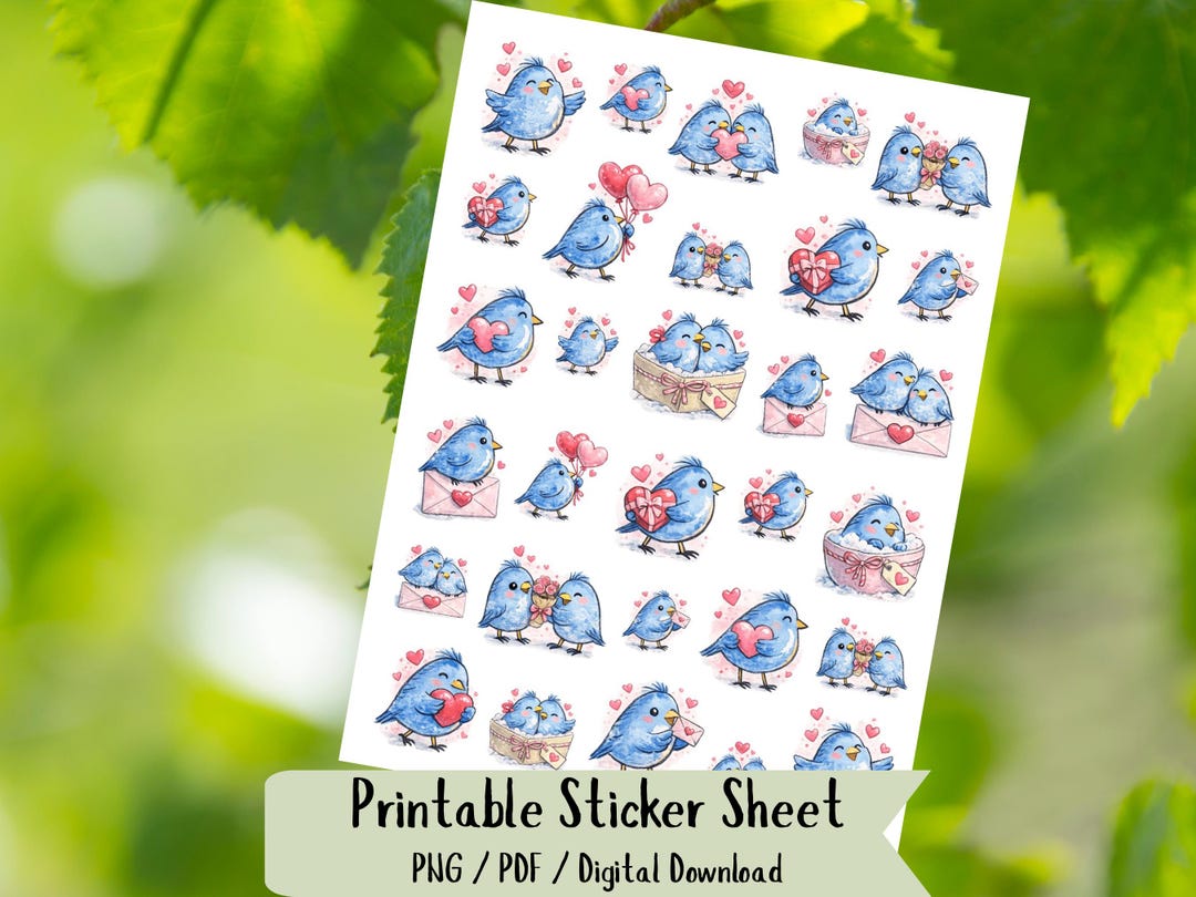 Bluebird Valentines Stickers - Printable Stickers / Digital Download - Etsy