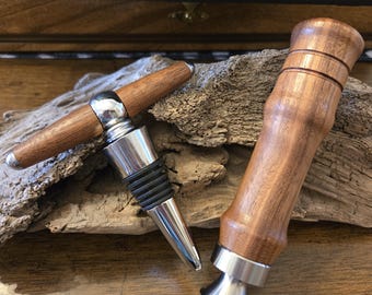 Wood Handle Bottle Opener and Stopper Set