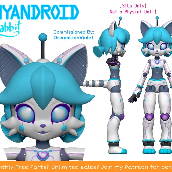 DIGITAL .STL "Nyandroid Kabbit" 26-28cm - 3D Printed Ball Jointed Doll Base - PLA filament / Resin Compatible files